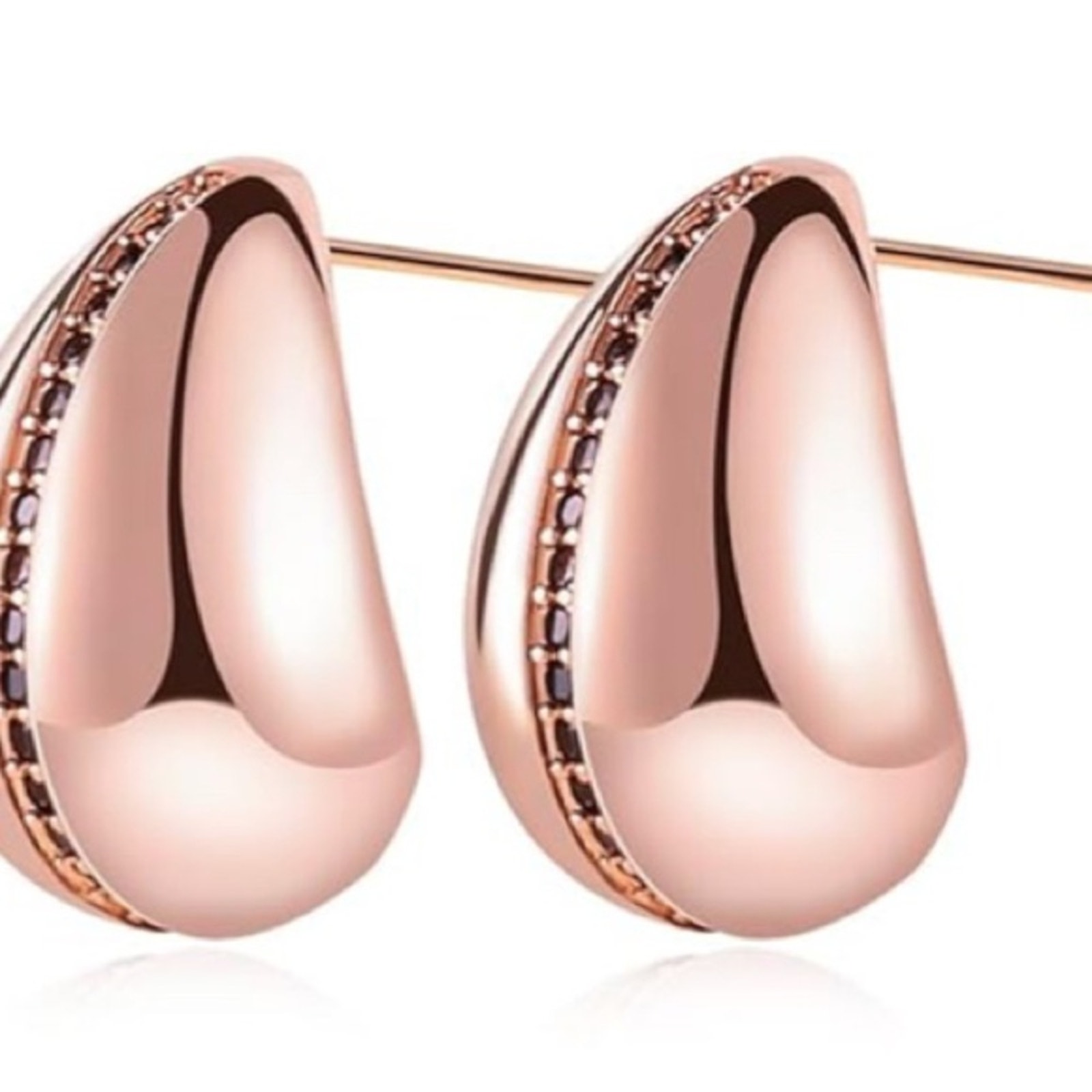 Rose Gold Chunky Earrings With Black Stones
